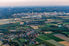 Village view on the edge of agricultural fields and land in Lippramsdorf in the state North Rhine-Westphalia, Germany