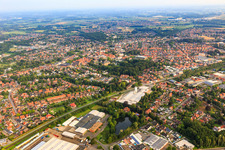 City view from the southeast with Dula-Werke Dustmann & Co. GmbH, plant Ahaus in Ahaus in the state North Rhine-Westphalia, Germany