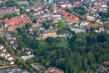 Aerial view of Moated castle and castle garden in Ahaus in the state North Rhine-Westphalia, Germany