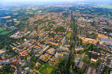 City view from the east with park Gronau LAGA along the railway line in Gronau in the state North Rhine-Westphalia, Germany