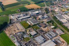 Aerial view of Daimlerstrasse industrial park with Hemsing Metallbau GmbH and BEWITAL Group in the district Oeding in Südlohn in the state North Rhine-Westphalia, Germany
