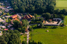 Waldvelen recreation area, family ven der Buss in Velen in the state North Rhine-Westphalia, Germany seen from a drone