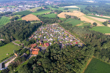 Oblique view of Waldvelen recreation area, family ven der Buss in Velen in the state North Rhine-Westphalia, Germany