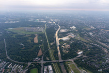 Aerial view of Emscher and Rhine-Herne Canal in the district Bismarck in Gelsenkirchen in the state North Rhine-Westphalia, Germany