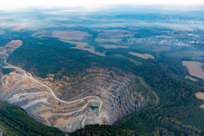 Aerial view of Rütkausen opencast mine of the Lhoist Rheinkalk plant in Flandersbach in Wülfrath in the state North Rhine-Westphalia, Germany