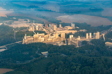 Rütkausen opencast mine of the Lhoist Rheinkalk plant in Flandersbach in Wülfrath in the state North Rhine-Westphalia, Germany from above