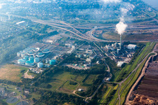 Aerial view of Waste disposal center at the Old Bürriger Deich in Leverkusen in the state North Rhine-Westphalia, Germany