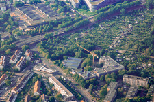 Campus university area with construction site at Joseph-DuMont-Berufskolleg and VfL Koeln 1899 - Handball in Cologne in the state North Rhine-Westphalia, Germany