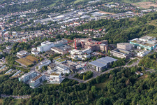 Aerial view of Hospital grounds of the Clinic Medizinische Universitaetsklinik on Schnarrenberg in Tuebingen in the state Baden-Wurttemberg, Germany