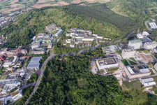 Aerial view of Hospital grounds of the Clinic Medizinische Universitaetsklinik on Schnarrenberg in Tuebingen in the state Baden-Wurttemberg, Germany