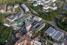 Aerial photograpy of Hospital grounds of the Clinic Medizinische Universitaetsklinik on Schnarrenberg in Tuebingen in the state Baden-Wurttemberg, Germany