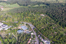Aerial photograpy of Terraced park Botanischer Garten, Tropicarium and Arboretum of Universitaet Tuebingen in Tuebingen in the state Baden-Wuerttemberg, Germany