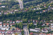 Entrance and exit of the tunnel structure durch den Schlossberg in Tuebingen in the state Baden-Wuerttemberg, Germany