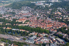 Aerial photograpy of Town View of the streets and houses of the residential areas in Tuebingen in the state Baden-Wuerttemberg, Germany