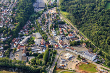 Bahnhofstraße industrial park with Hecht Designfabrik furniture & lamps and Proflax textile manufactory in Kirchentellinsfurt in the state Baden-Wuerttemberg, Germany