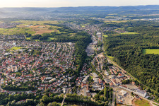 City overview with Echaz Valley from the northwest in Kirchentellinsfurt in the state Baden-Wuerttemberg, Germany