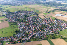 Village view on the edge of agricultural fields and land in Degerschlacht in the state Baden-Wuerttemberg, Germany