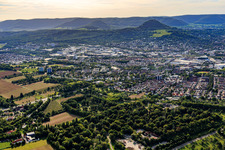 View of the town behind the Römerschanze cemetery in Reutlingen in the state Baden-Wuerttemberg, Germany