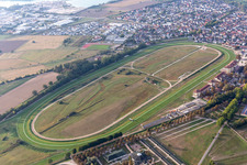 Aerial photograpy of Racetrack racecourse - trotting Rennbahn Iffezheim in Iffezheim in the state Baden-Wuerttemberg, Germany