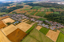 Agricultural land and field borders surround the settlement area of the village in Leiberstung in the state Baden-Wuerttemberg, Germany