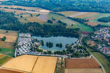 Aerial photograpy of Camping with caravans and tents in the district Oberbruch in Buehl in the state Baden-Wuerttemberg, Germany