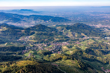 View on the edge of vineyards and wineries in the district Büchelbach in Sasbachwalden in the state Baden-Wuerttemberg, Germany