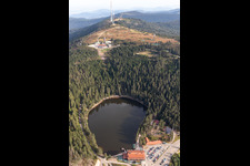 Rocky and mountainous landscape Hornisgrinde over Mummelsee in Seebach in the state Baden-Wurttemberg, Germany