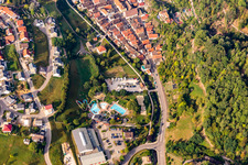 Motorhome parking space at the outdoor pool in Oppenau in the state Baden-Wuerttemberg, Germany