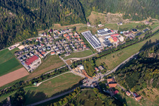 Aerial view of Industrial estate and company settlement Hoefle. Franz H. Bruder, Roland Erdrich in Hoeflie in the state Baden-Wuerttemberg, Germany