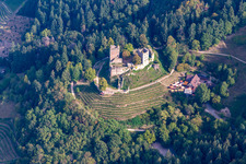 Aerial view of Ruins and vestiges of the former fortress Schauenburg in Oberkirch in the state Baden-Wurttemberg, Germany