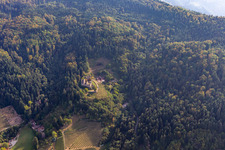 Aerial photograpy of Ruins and vestiges of the former fortress Schauenburg in Oberkirch in the state Baden-Wurttemberg, Germany