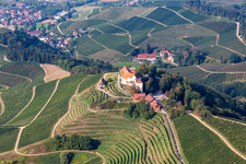 Aerial photograpy of Castle winery and restaurant Schloss Staufenberg in Durbach in the state Baden-Wuerttemberg, Germany