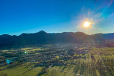 Sunrise over the Isar Valley in Lenggries in the state Bavaria, Germany