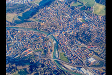 Isar separates the town in Bad Tölz in the state Bavaria, Germany