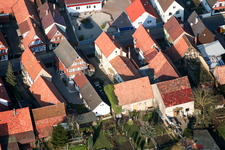 Aerial photograpy of Main Street in Freckenfeld in the state Rhineland-Palatinate, Germany