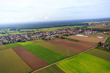 Aerial view of Village view from the northeast in Minfeld in the state Rhineland-Palatinate, Germany