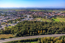 Bienwaldstadt from the southeast beyond the A65 in Kandel in the state Rhineland-Palatinate, Germany