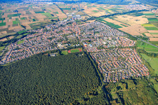 City overview from the southwest in Rülzheim in the state Rhineland-Palatinate, Germany