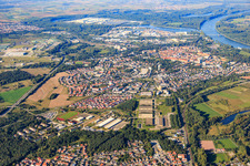 Oblique view of City overview from the south in Germersheim in the state Rhineland-Palatinate, Germany