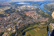 Aerial photograpy of City center overview from the south in Germersheim in the state Rhineland-Palatinate, Germany