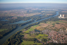 Aerial view of District Rheinsheim in Philippsburg in the state Baden-Wuerttemberg, Germany