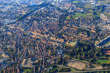 Aerial view of Maximilianstraße from the Altpörtel to the Domplatz in Speyer in the state Rhineland-Palatinate, Germany