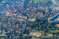 Aerial photograpy of Maximilianstraße from the Altpörtel to the Domplatz in Speyer in the state Rhineland-Palatinate, Germany