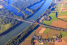 Aerial view of Pylon bridge for the A61 motorway over the Rhine in Hockenheim in the state Baden-Wuerttemberg, Germany