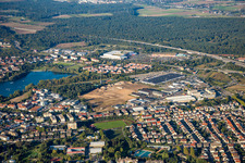 Oblique view of Schütte-Lanz-Park commercial area in Brühl in the state Baden-Wuerttemberg, Germany