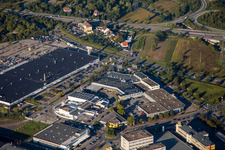 Schütte-Lanz-Park commercial area in Brühl in the state Baden-Wuerttemberg, Germany seen from a drone