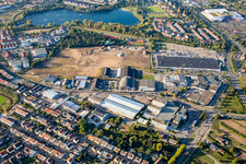 Oblique view of New building construction site in the industrial parkSchuette-Lanz-Park in Bruehl in the state Baden-Wurttemberg