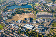Industrial estate and company settlement Schuette-Lanz-Park in the district Rheinau in Bruehl in the state Baden-Wurttemberg from above