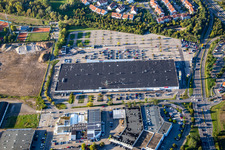Bird's eye view of Schütte-Lanz-Park commercial area in Brühl in the state Baden-Wuerttemberg, Germany