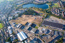 Drone recording of Schütte-Lanz-Park commercial area in Brühl in the state Baden-Wuerttemberg, Germany